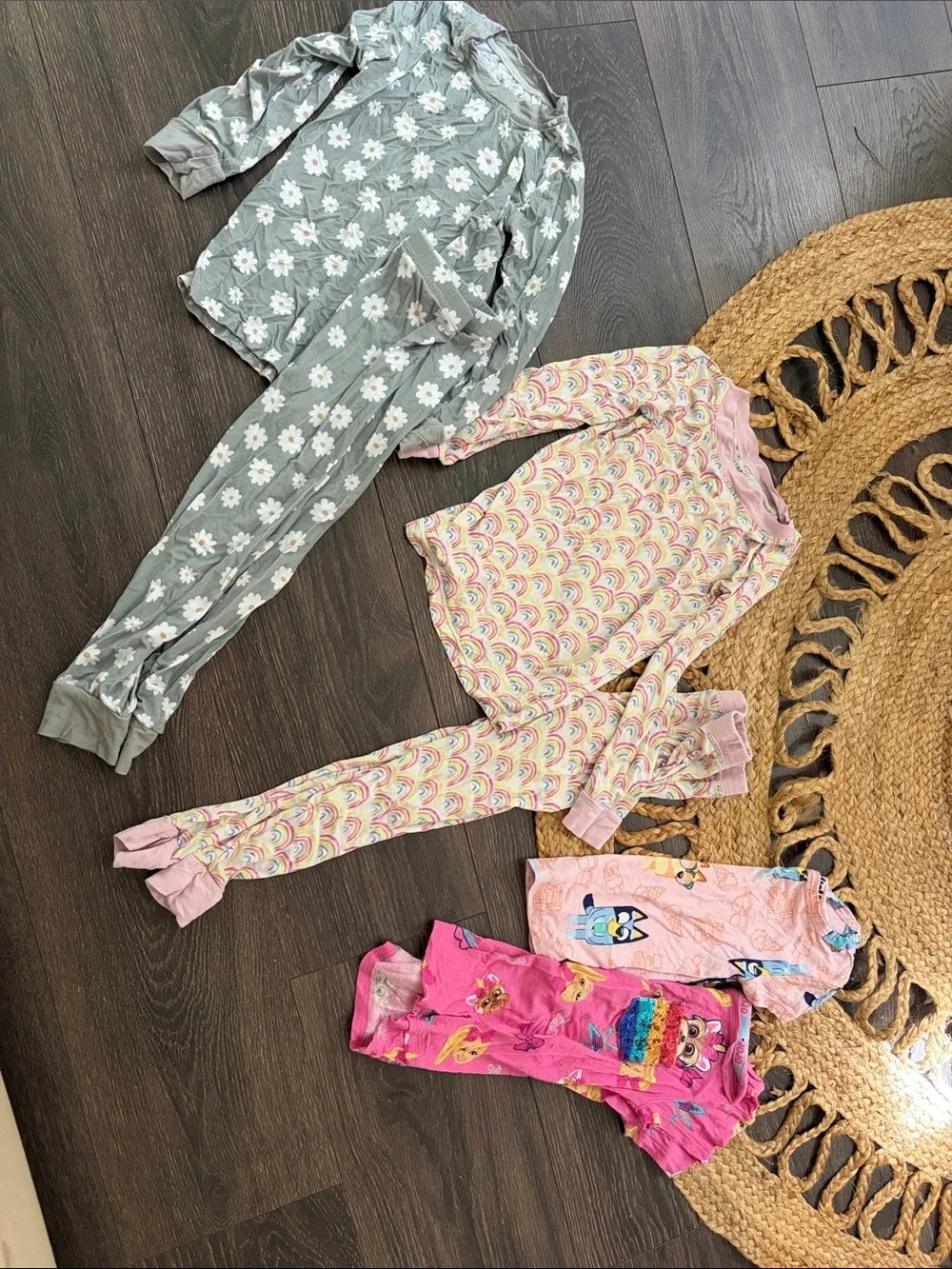 Little Sleepies Pink Rainbow & Pine + Sage Floral Kids Bamboo Pajama Lot 4T